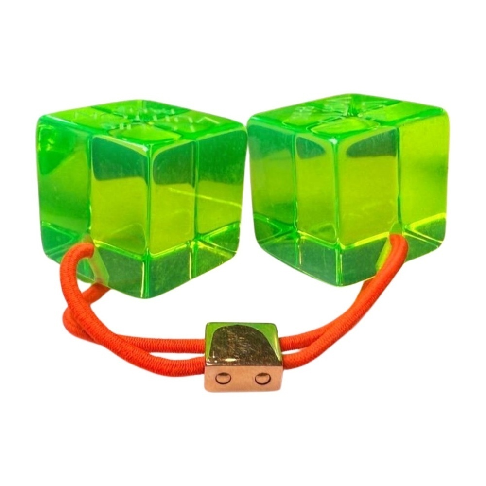 Louis Vuitton Hair Tie Translucent Green Orange Gold Vintage Cube - Picture 3 of 4